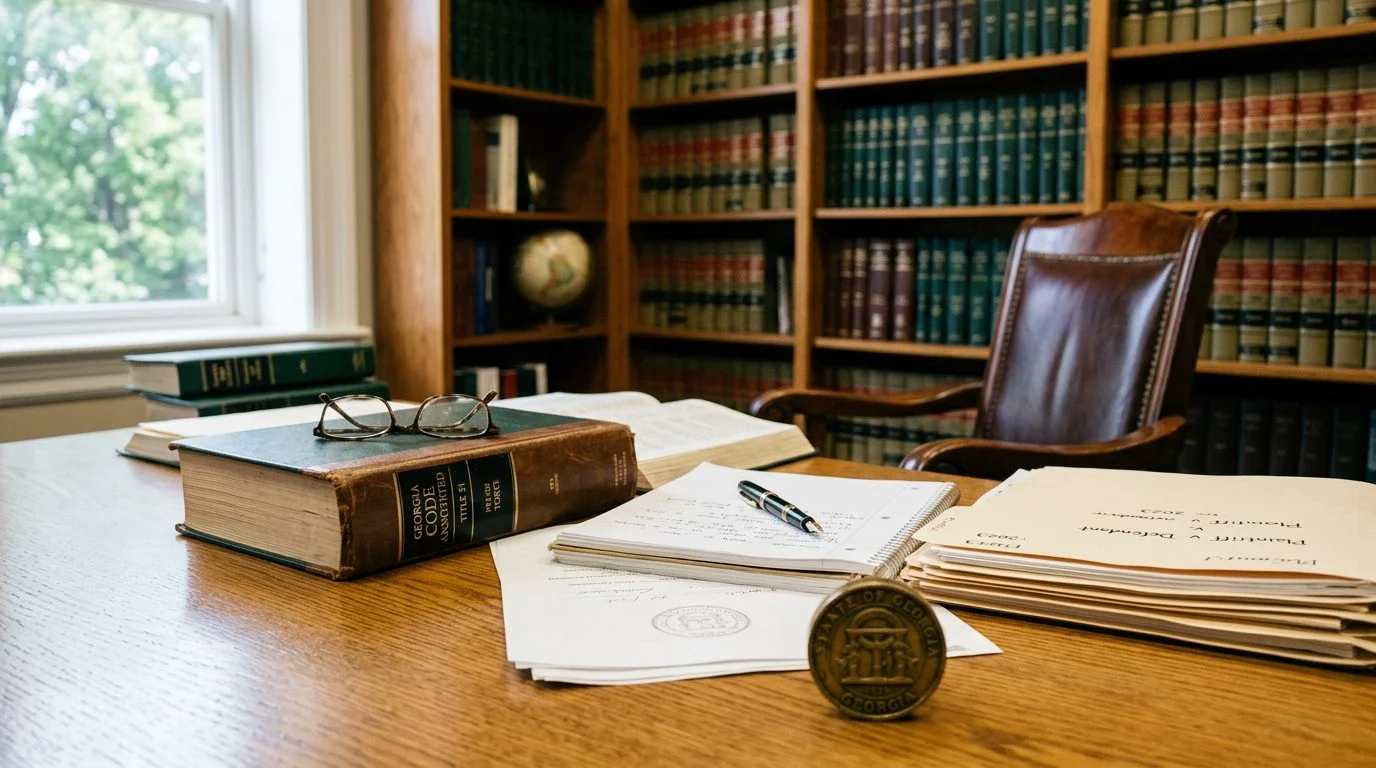 Documentos legales y un bolígrafo sobre un escritorio de oficina.