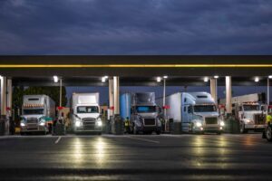 Trucks parked at a truck stop. What damages can I recover in a truck accident claim?